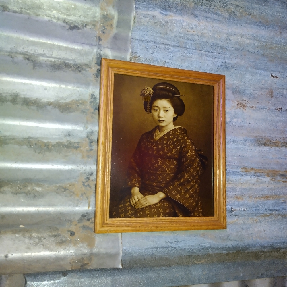 Geisha In LV Kimono Vintage Framed Photograph By Neon Nicho
